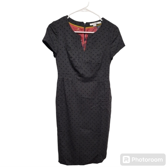 BODEN (2P) Wool Blend Classic Polka Dot Split Neck Cap Sleeve Midi Dress - Picture 1 of 6